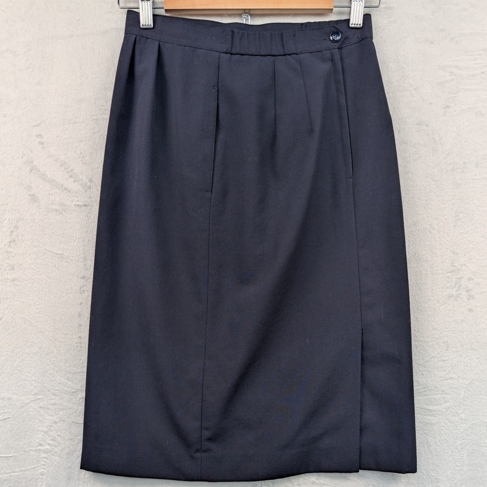 VTG Worthington Skirt Women's 6 P Navy Blue Straight Fit Slit Dark Academia 90s